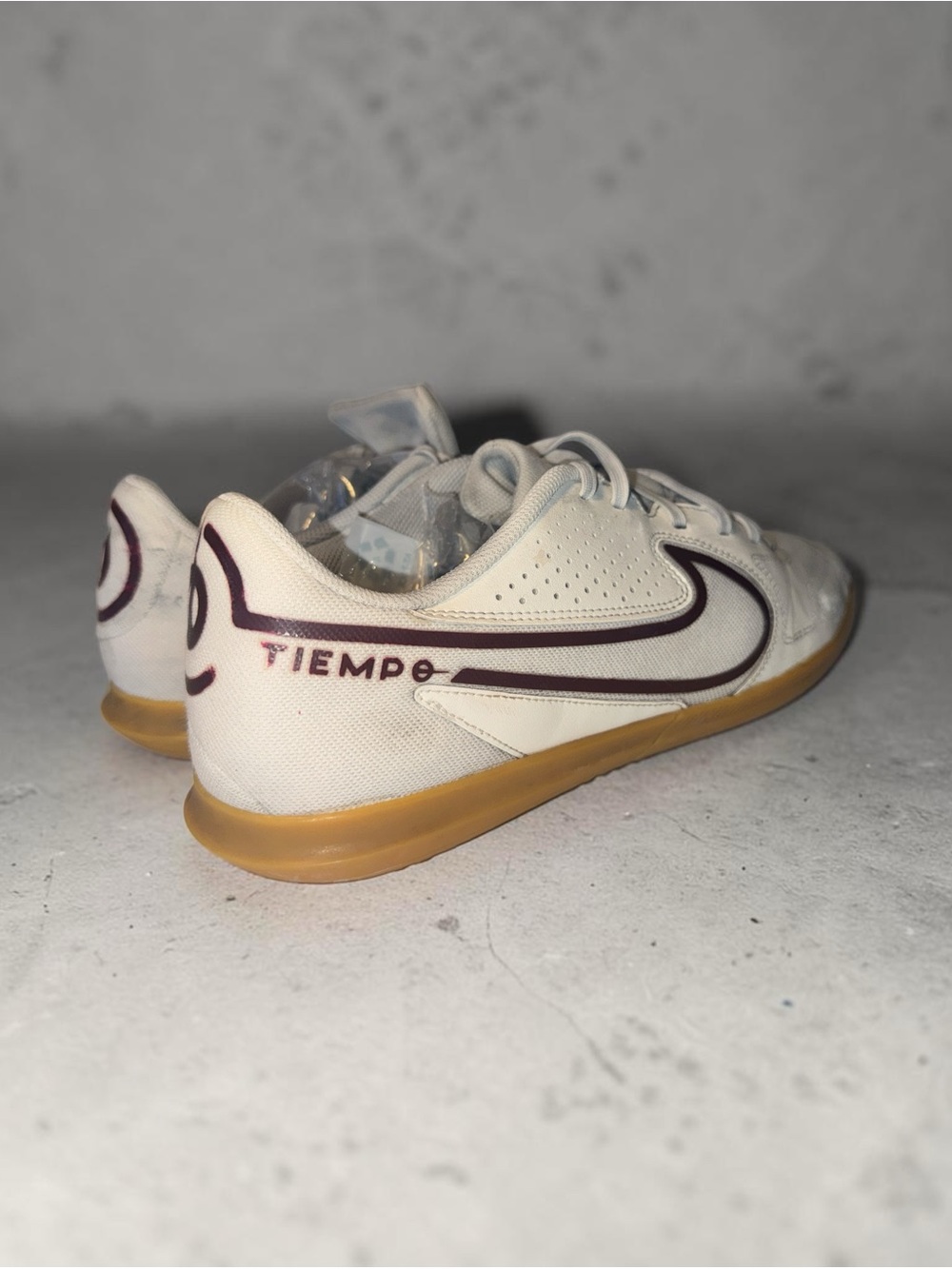Nike Tiempo Indoor Soccer Shoes - White with Maroon and Gum Sole